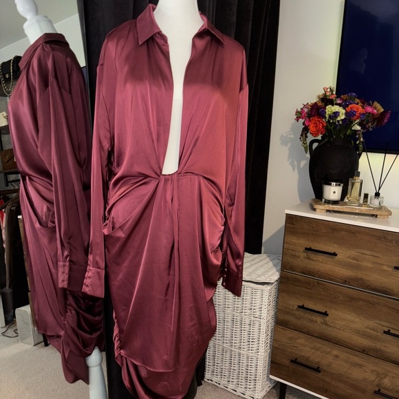 Fashion Nova Dresses & Skirts - Fashion Nova Satin Burgundy Dress